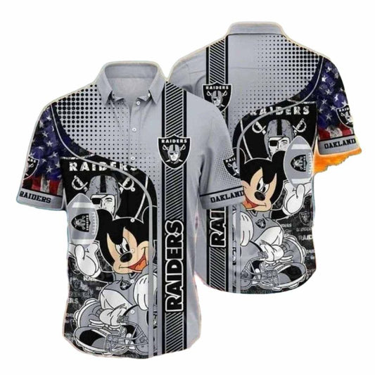 Las Vegas Raiders Mickey And American Flag Hawaiian Shirt - Moonbestprint