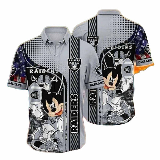 Las Vegas Raiders Mickey And American Flag Hawaiian Shirt - Moonbestprint