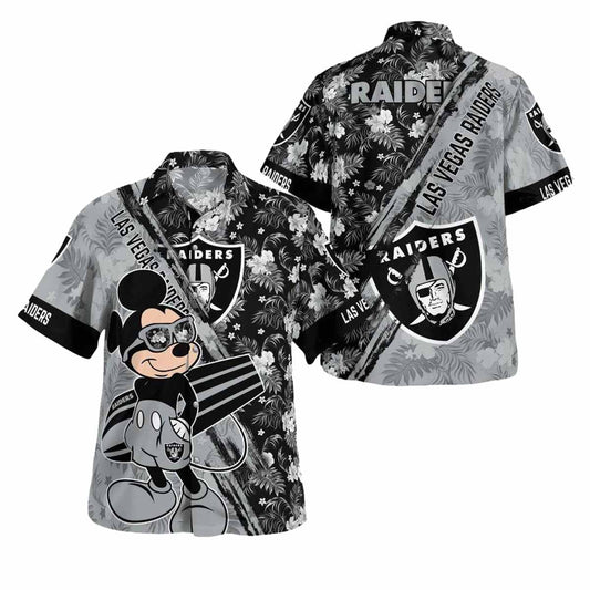 Las Vegas Raiders Mickey Mouse Floral Hawaiian Shirt - Moonbestprint