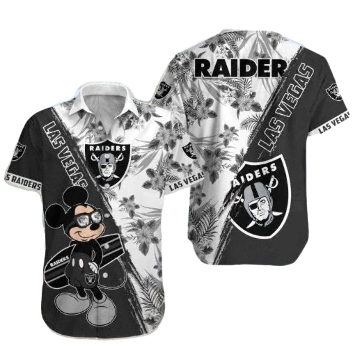 Las Vegas Raiders Mickey Surfing Funny Hawaiian Shirt - Moonbestprint