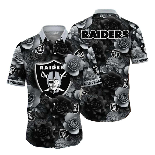 Las Vegas Raiders Midnight Rose Tropical Hawaiian Shirt - Moonbestprint