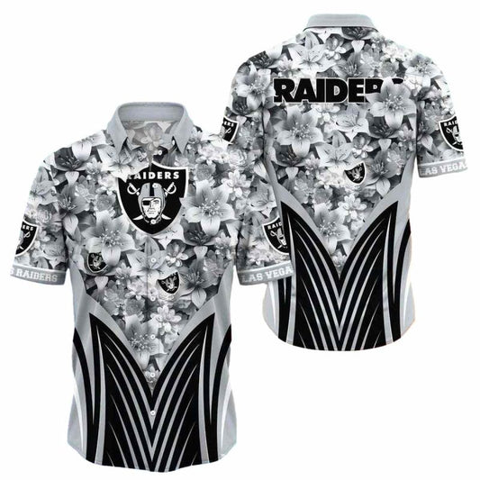 Las Vegas Raiders Monochrome Floral Blitz Hawaiian Shirt - Moonbestprint