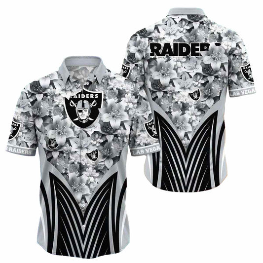 Las Vegas Raiders Monochrome Floral Blitz Hawaiian Shirt - Moonbestprint