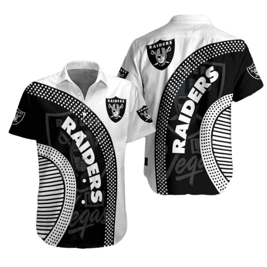 Las Vegas Raiders Monochrome Huddle Black And White Hawaiian Shirt - Moonbestprint