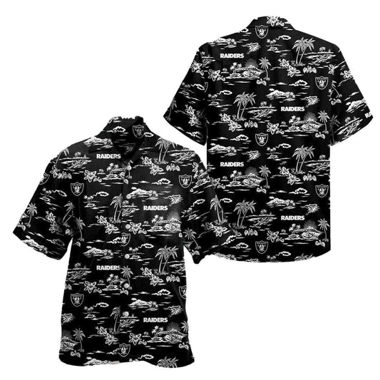 Las Vegas Raiders Multi Logo And Coconut Island Black Hawaiian Shirt - Moonbestprint