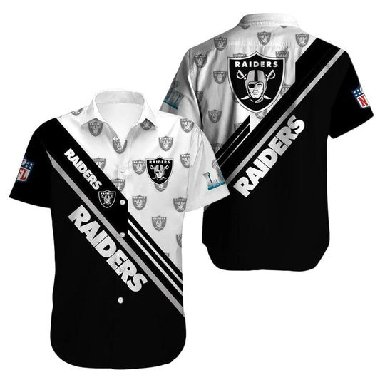 Las Vegas Raiders Multi Logo Black And White Hawaiian Shirt - Moonbestprint