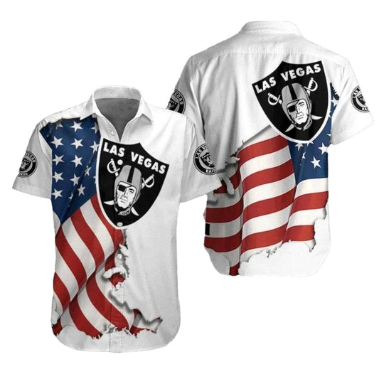 Las Vegas Raiders Patriotic White Hawaiian Shirt - Moonbestprint