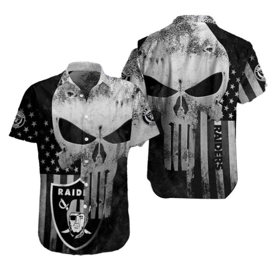 Las Vegas Raiders Punisher Skull Vintage Hawaiian Shirt - Moonbestprint