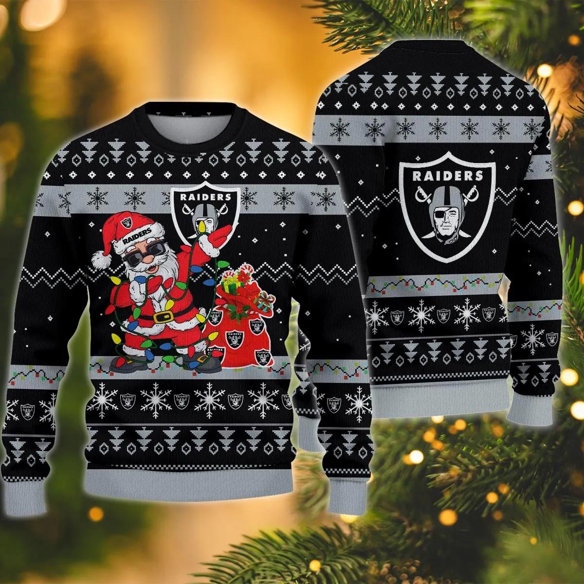 Las Vegas Raiders Santa Claus Dabbing Ugly Christmas Sweater, NFL Christmas Sweater Moonbestprint