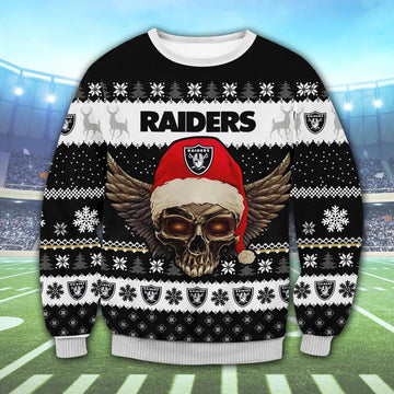 Las Vegas Raiders Santa Skull Wings Nfl Ugly Christmas Sweater, NFL Christmas Sweater Moonbestprint