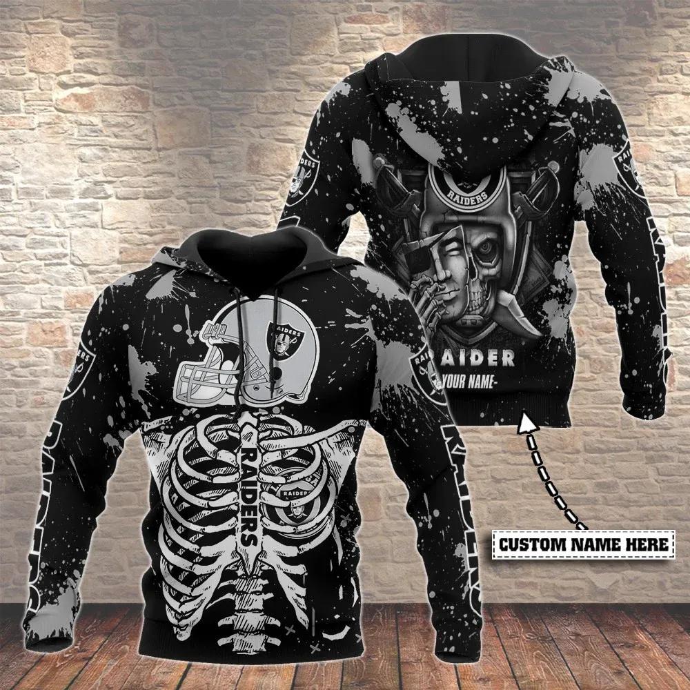 Las Vegas Raiders Skeleton Personalized 3D Hoodie, NFL Hoodie Moonbestprint