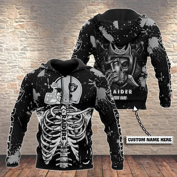 Las Vegas Raiders Skeleton Personalized 3D Hoodie, NFL Hoodie Moonbestprint