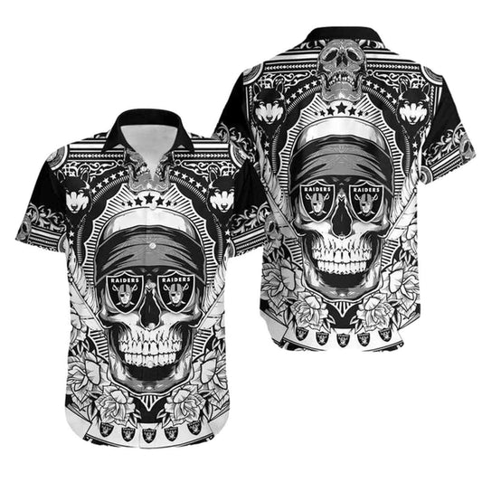 Las Vegas Raiders Skull Black White Hawaiian Shirt - Moonbestprint