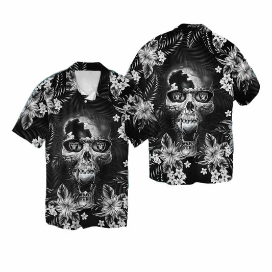 Las Vegas Raiders Skull Flowers Hawaiian Shirt - Moonbestprint