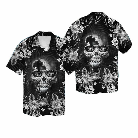 Las Vegas Raiders Skull Flowers Hawaiian Shirt - Moonbestprint