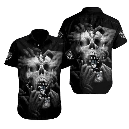 Las Vegas Raiders Skull Graphic Black Hawaiian Shirt - Moonbestprint