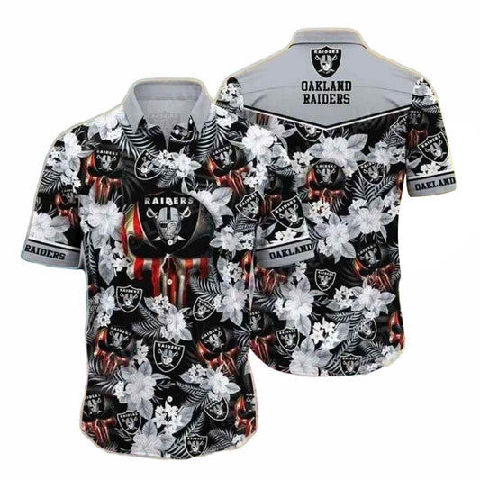 Las Vegas Raiders Skull Motif Floral Hawaiian Shirt - Moonbestprint