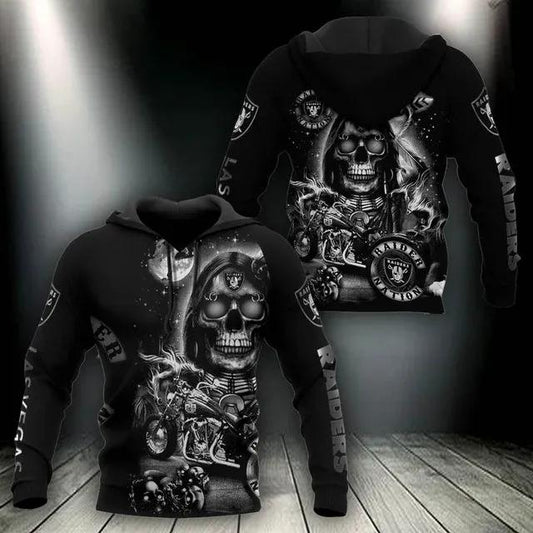 Las Vegas Raiders Skull Racing 3D Hoodie, NFL Hoodie Moonbestprint
