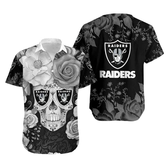 Las Vegas Raiders Skull Roses Pattern Hawaiian Shirt - Moonbestprint