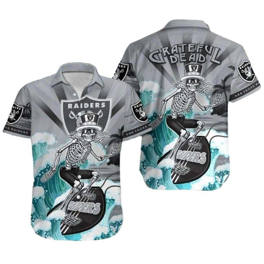 Las Vegas Raiders Surfing Skeleton Grateful Dead Hawaiian Shirt - Moonbestprint