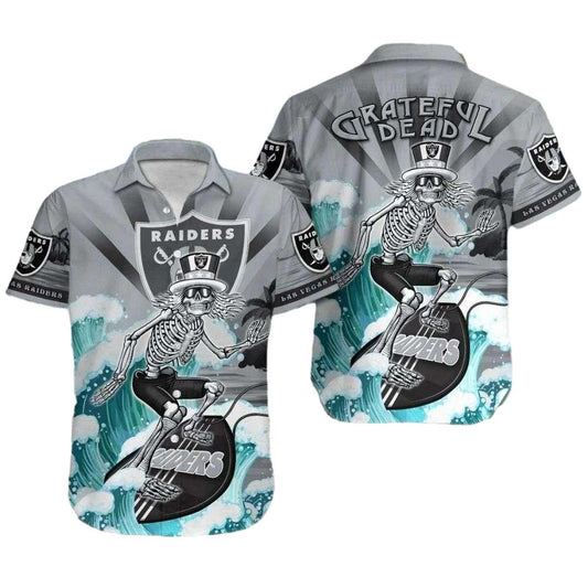 Las Vegas Raiders Surfing Skeleton Grateful Dead Hawaiian Shirt - Moonbestprint