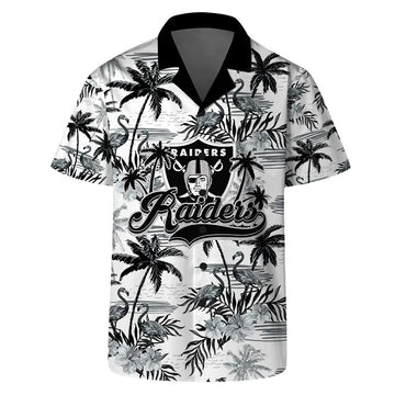 Las Vegas Raiders Team Logo Pattern Flamingo Hibiscus Hawaiian Shirt, NFL Hawaiian Shirt Moonbestprint