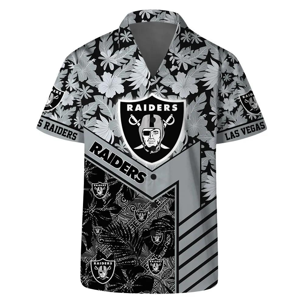 Las Vegas Raiders Team Logo Pattern Hibiscus Flower Hawaiian Shirt, NFL Hawaiian Shirt Moonbestprint