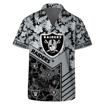 Las Vegas Raiders Team Logo Pattern Hibiscus Flower Hawaiian Shirt, NFL Hawaiian Shirt Moonbestprint
