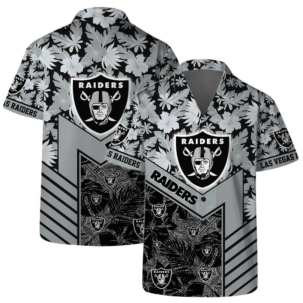 Las Vegas Raiders Team Logo Pattern Hibiscus Flower Hawaiian Shirt, NFL Hawaiian Shirt Moonbestprint