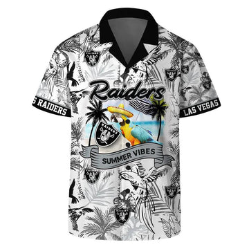 Las Vegas Raiders Team Logo Pattern Parrot Beach Hawaiian Shirt, NFL Hawaiian Shirt Moonbestprint