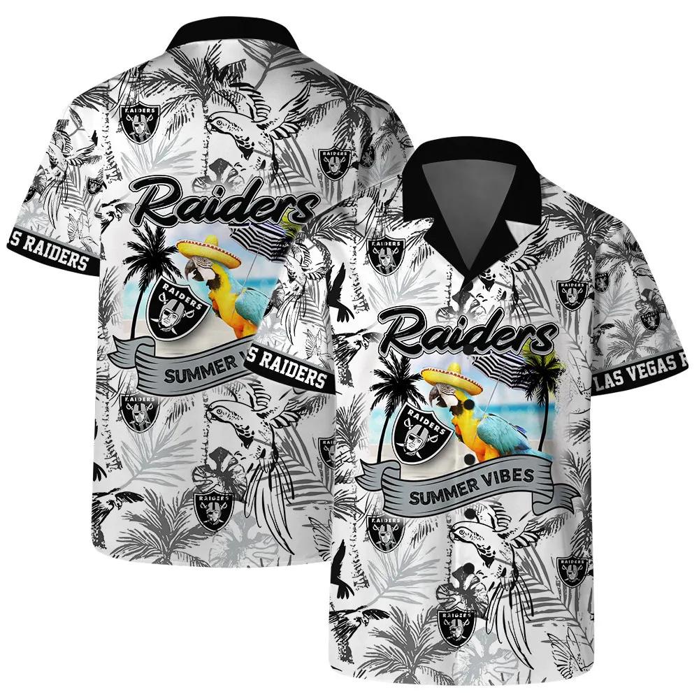 Las Vegas Raiders Team Logo Pattern Parrot Beach Hawaiian Shirt, NFL Hawaiian Shirt Moonbestprint