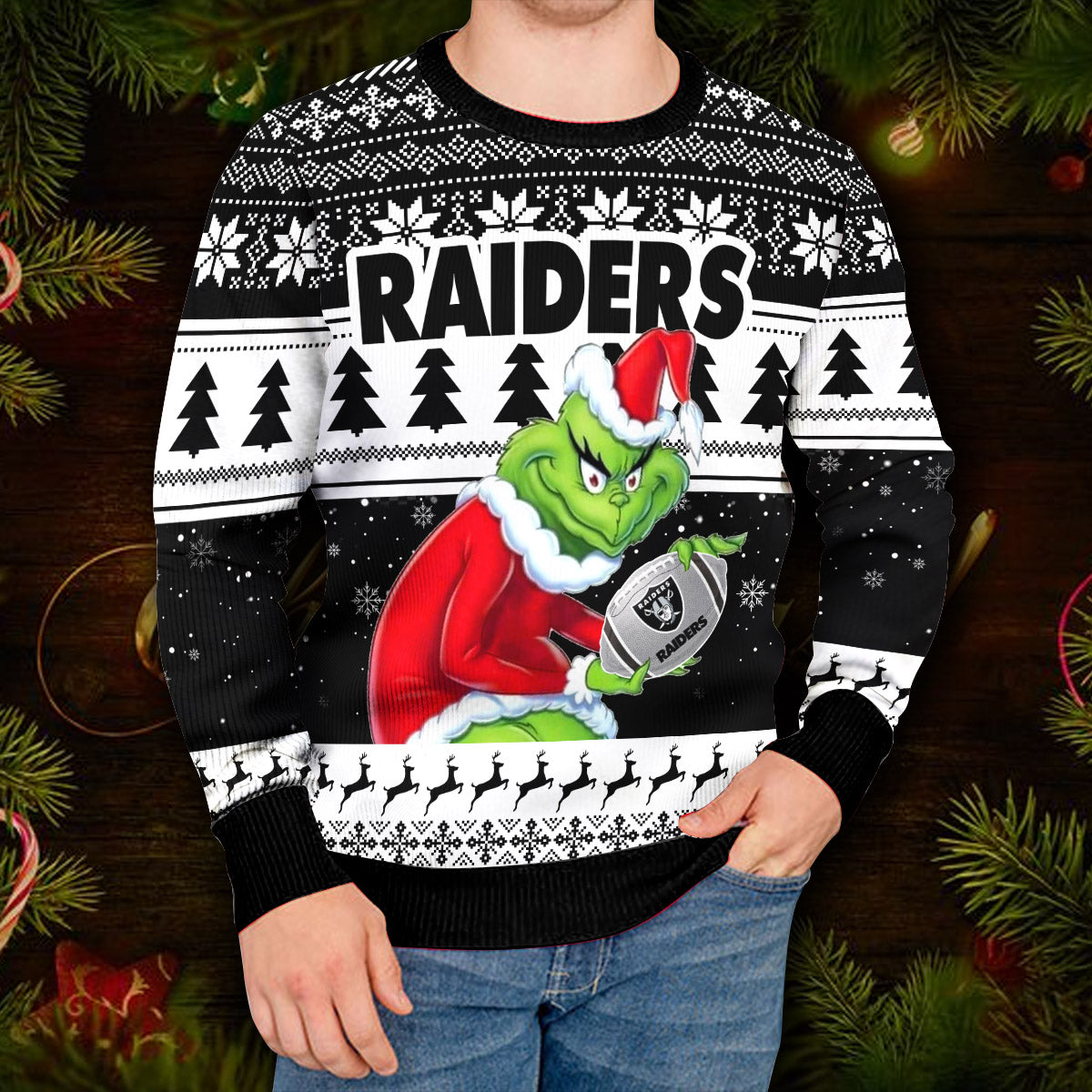 Las Vegas Raiders The Grinch Ugly Christmas Sweater Moonbestprint
