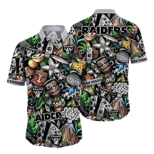 Las Vegas Raiders Tribal Tiki Luau Hawaiian Shirt - Moonbestprint