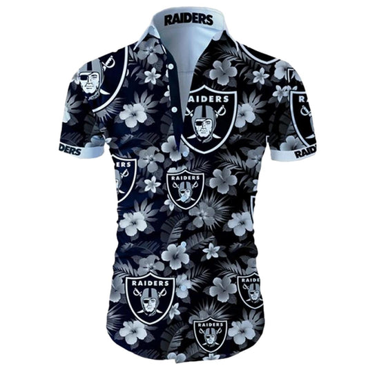 Las Vegas Raiders Tropical Flower Black Hawaiian Shirt - Moonbestprint