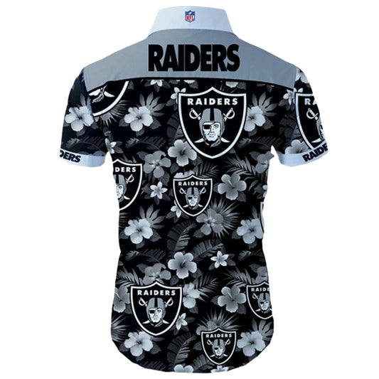 Las Vegas Raiders Tropical Flower Black Hawaiian Shirt - Moonbestprint