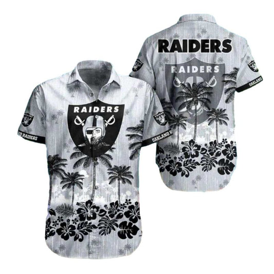 Las Vegas Raiders Tropical Hibicus Coconut Tree Hawaiian Shirt - Moonbestprint