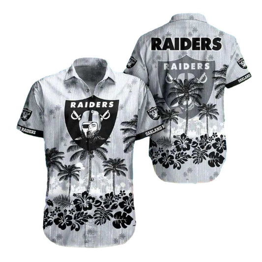 Las Vegas Raiders Tropical Hibicus Coconut Tree Hawaiian Shirt - Moonbestprint