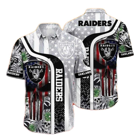 Las Vegas Raiders Us Flag Punisher Skull Hawaiian Shirt - Moonbestprint