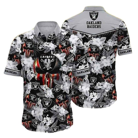 Las Vegas Raiders Us Flag Tropical Hawaiian Shirt - Moonbestprint