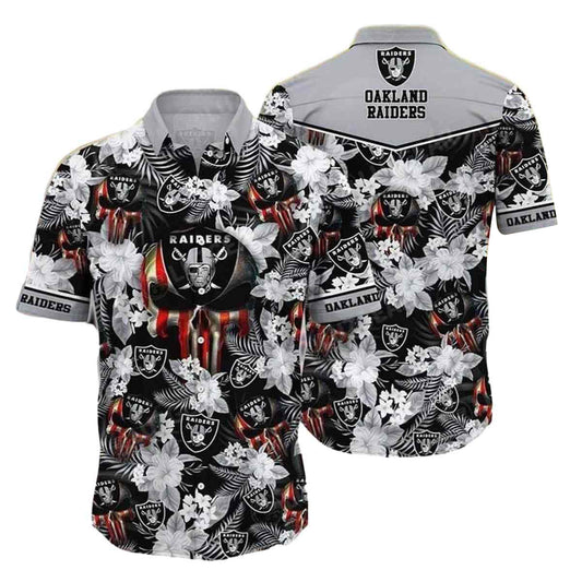 Las Vegas Raiders Us Flag Tropical Hawaiian Shirt - Moonbestprint