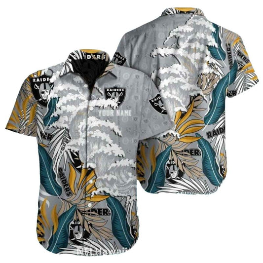 Las Vegas Raiders Vintage Wave And Leaf Pattern Hawaiian Shirt - Moonbestprint