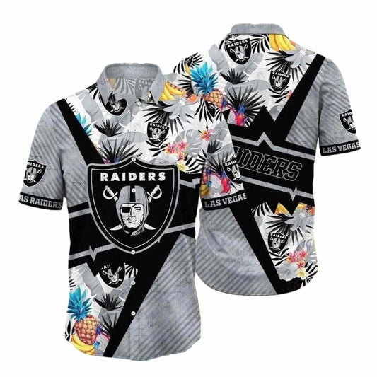 Las Vegas Raiders Zigzag Botanical Hawaiian Shirt - Moonbestprint