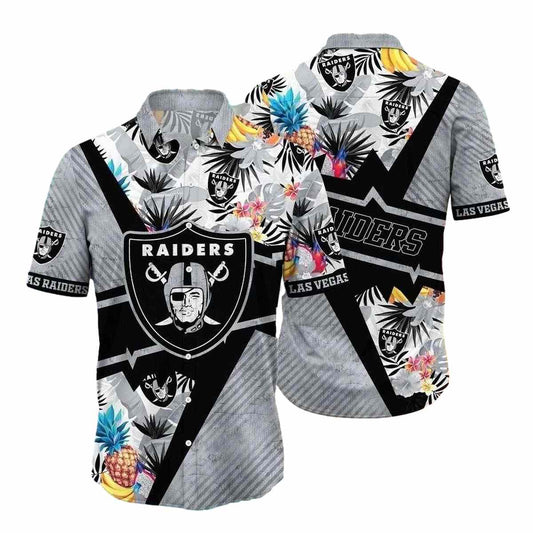 Las Vegas Raiders Zigzag Botanical Hawaiian Shirt - Moonbestprint