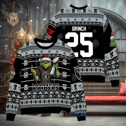 Las Vegas Raiders x Grinch Christmas Dr. Seuss How the Grinch Stole Christmas with Super Bowl Trophy Custom Ugly Christmas Sweater, NFL Chritsmas Sweater Moonbestprint