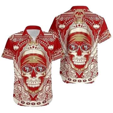 Legacy Skull And Hibiscus San Francisco 49ers Hawaiian Shirt - Moonbestprint
