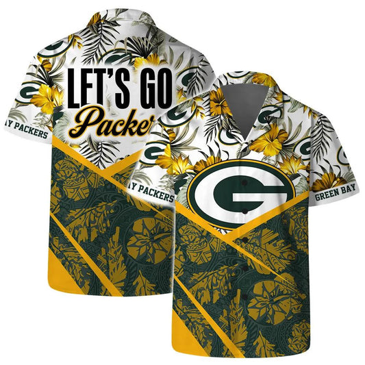 Let’s Go Green Bay Packers Team Logo Pattern Hawaiian Shirt, NFL Hawaiian Shirt Moonbestprint