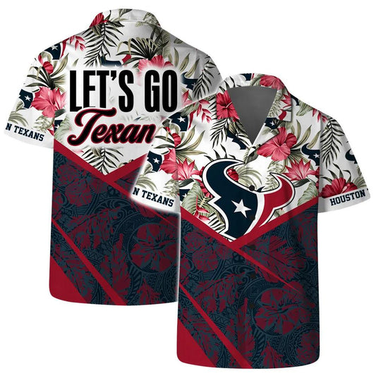Let’s Go Houston Texans Team Logo Pattern Hawaiian Shirt, NFL Hawaiian Shirt Moonbestprint