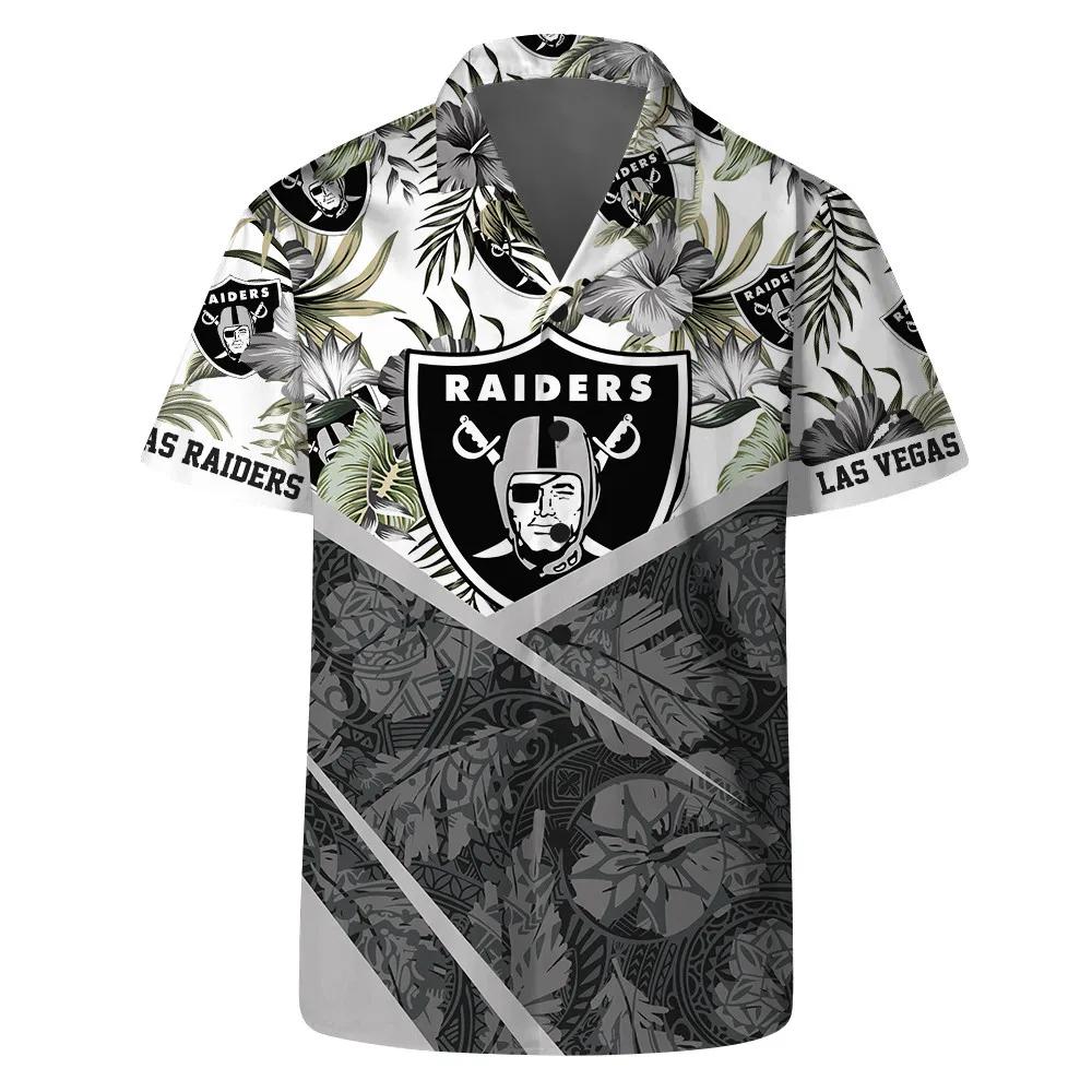 Let’s Go Las Vegas Raiders Team Logo Pattern Hawaiian Shirt, NFL Hawaiian Shirt Moonbestprint