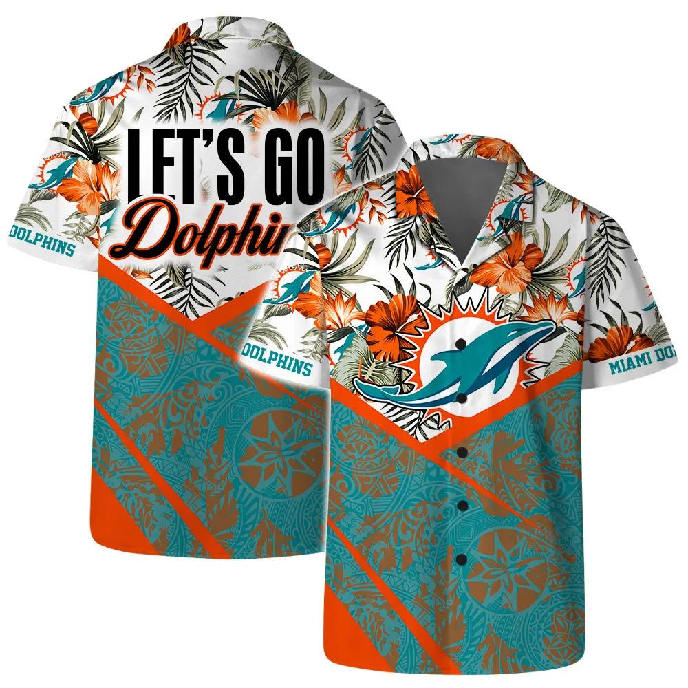 Let’s Go Miami Dolphins Team Logo Pattern Hawaiian Shirt, NFL Hawaiian Shirt Moonbestprint