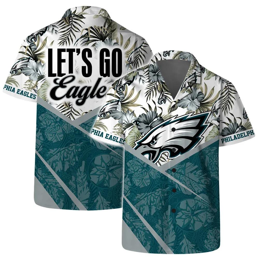 Let’s Go Philadelphia Eagles Team Logo Pattern Hawaiian Shirt, NFL Hawaiian Shirt Moonbestprint